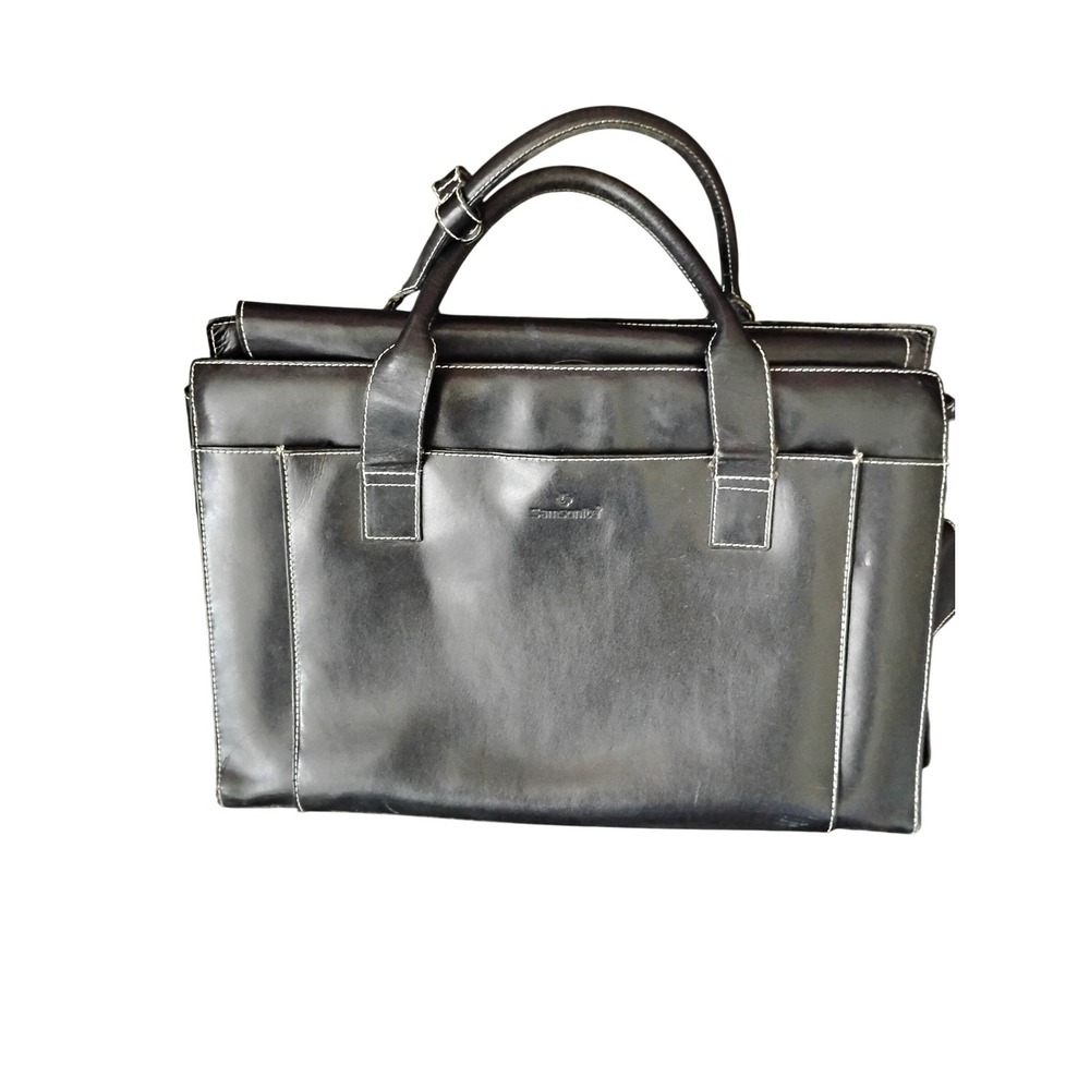 Samsonite Black Leather Brief Laptop Carrying Case